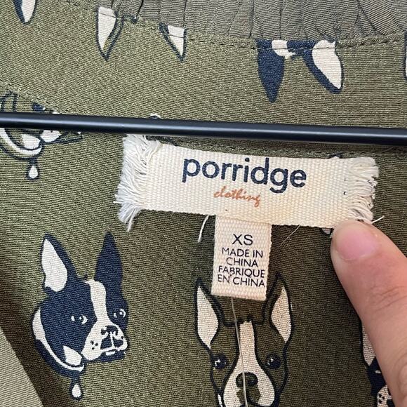 New Anthropologie Porridge Aiden Shirt Olive Green Size XS Frenchie Dog Detail - Picture 11 of 13